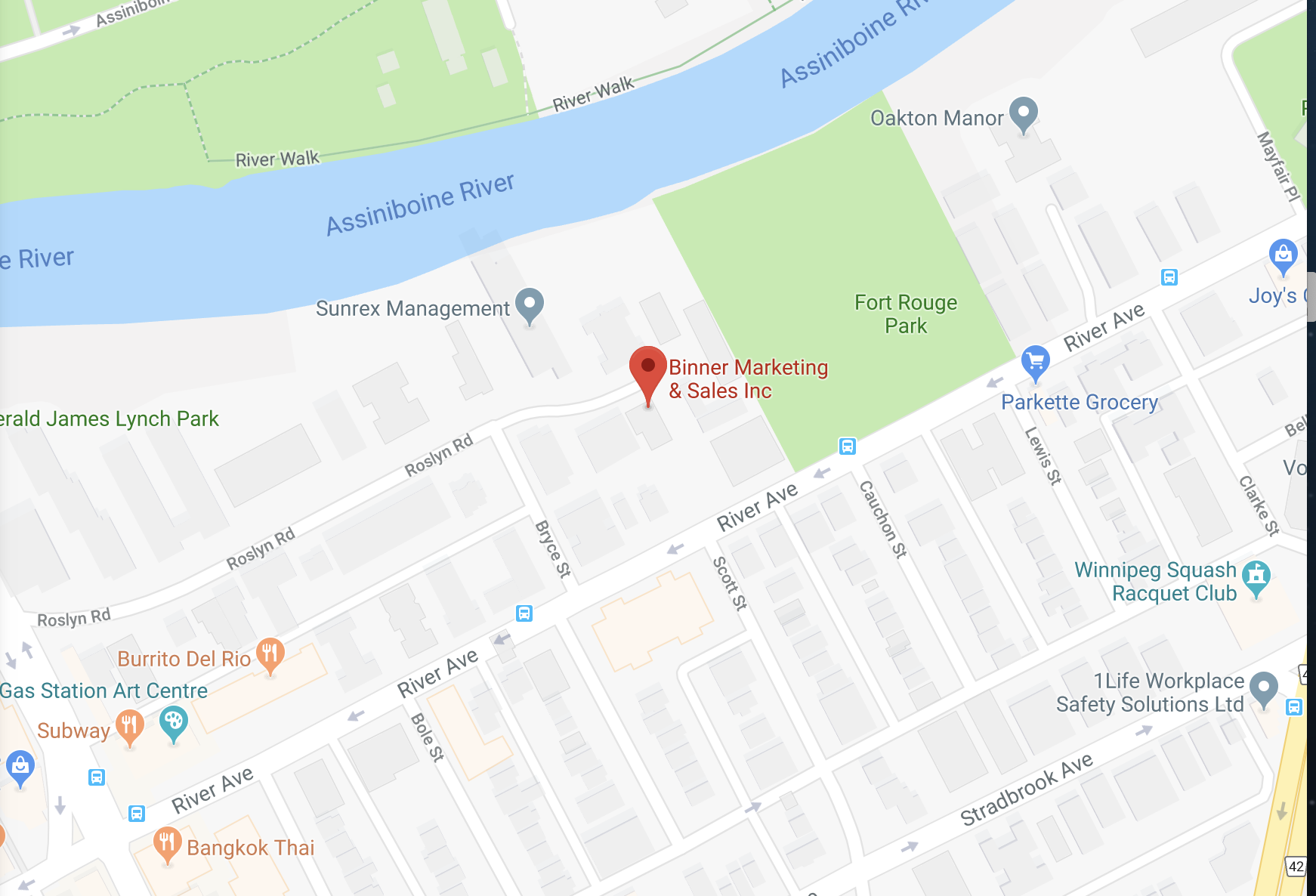 Map of head office location, 400-6 Roslyn Road, Winnipeg Manitoba